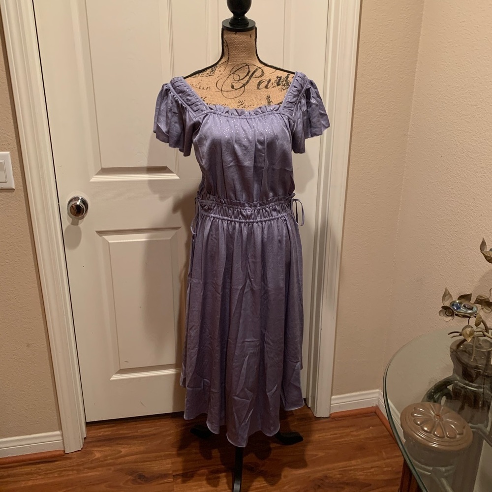 Light purple dress with gold specks.